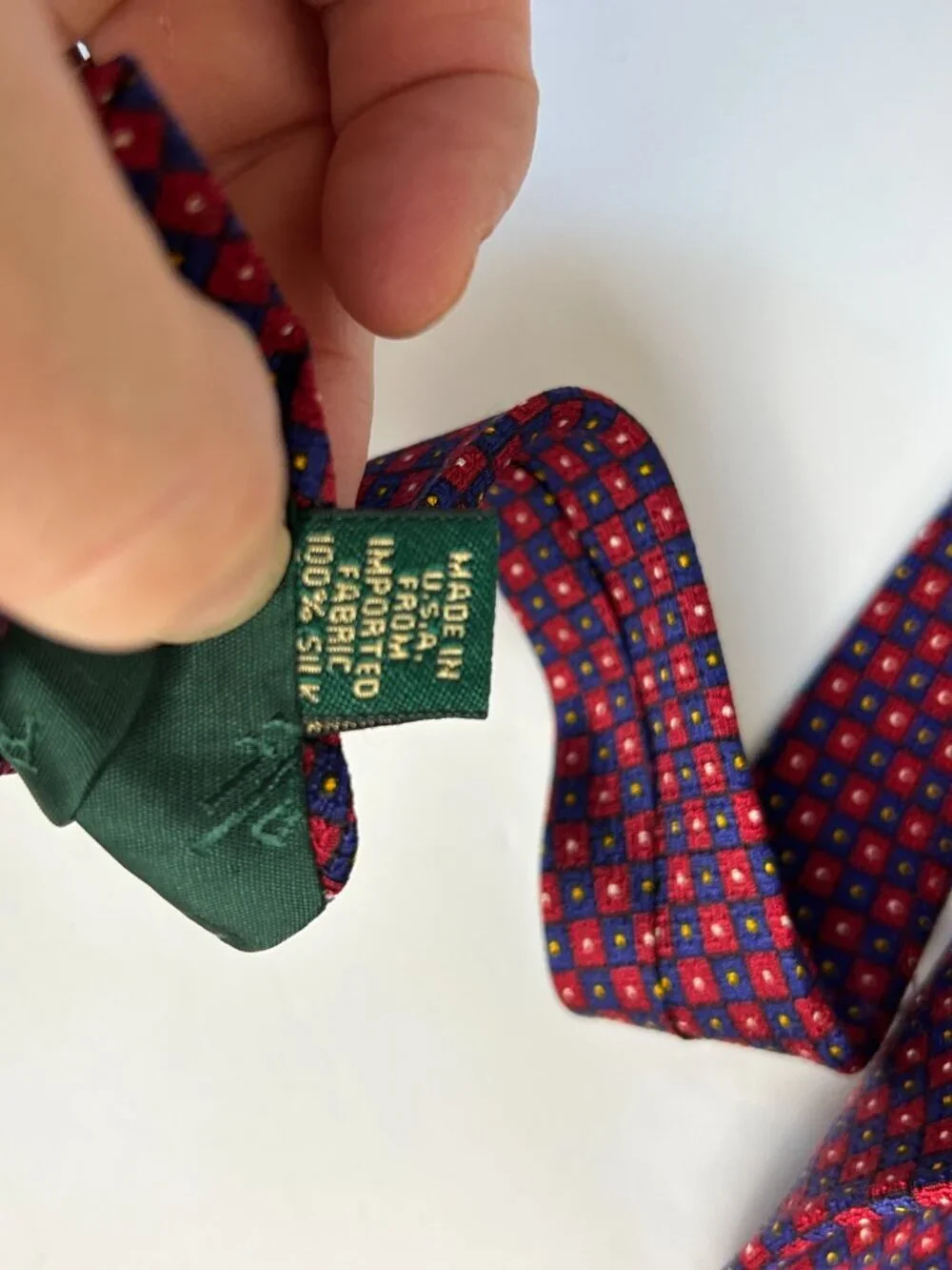 Lauren Ralph Lauren Silk Tie Hand Finished Red Blue Square